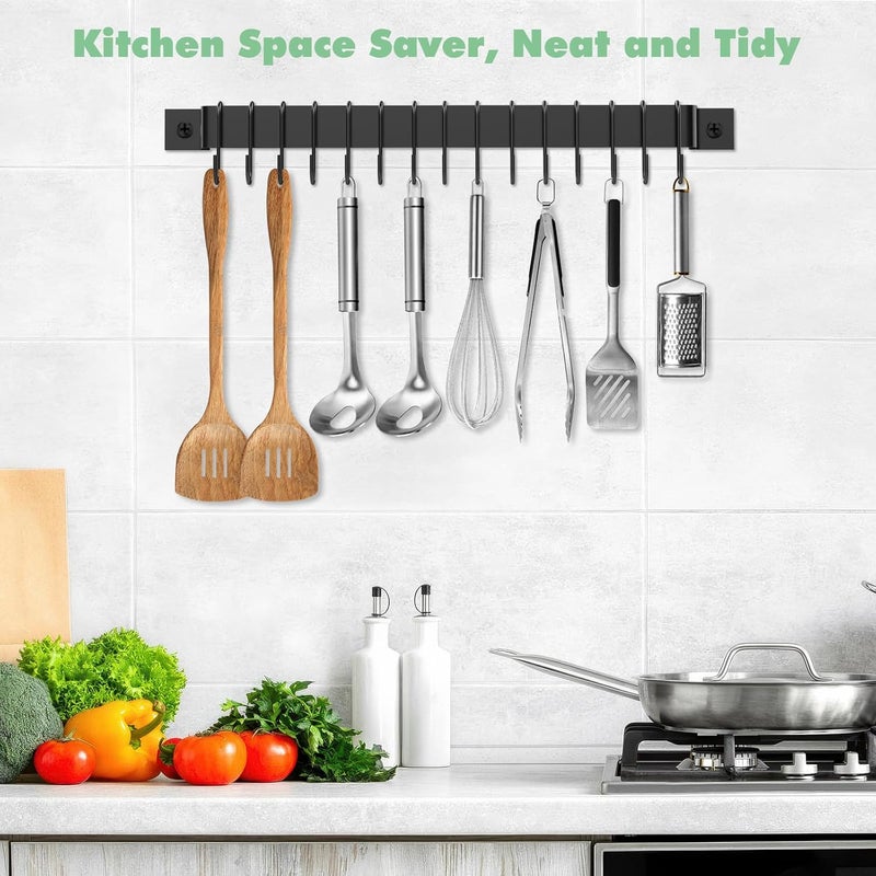 Housolution 2 Pack Kitchen Rail with 15 Hooks, 16 Inch Wall Mounted Hanging Utensil Rack Hanger for Kitchen - Image 2